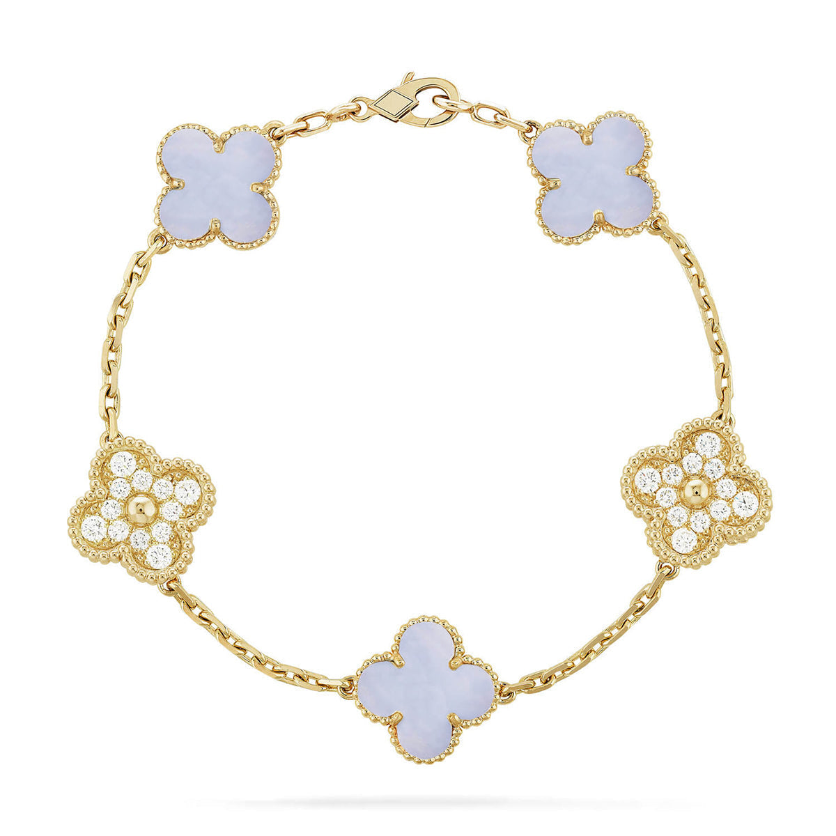 [⭐Miroze ]New  CLOVER 5 MOTIF PURPLE CHALCEDONY BRACELET COLLECTION