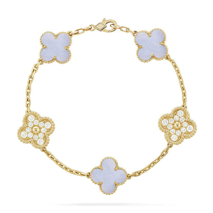 [⭐Miroze] CLOVER 5 MOTIF PURPLE CHALCEDONY BRACELET COLLECTION