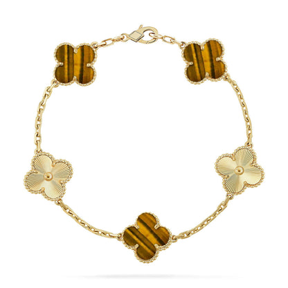 [⭐Miroze] CLOVER 5 MOTIFS TIGER EYE BRACELET COLLECTION