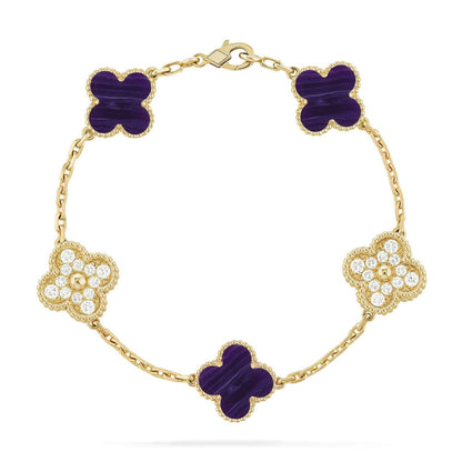 [⭐Miroze]CLOVER 5 MOTIF PURPLE STRIPES BRACELET COLLECTION
