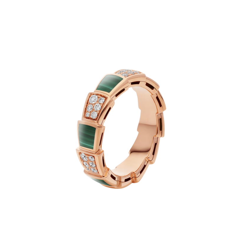 [⭐Veya]SERPENTI RING PINK GOLD MALACHITE DIAMOND PAVED 4MM