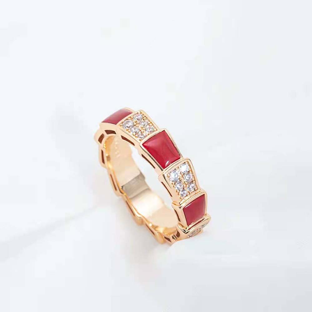 [⭐Veya]SERPENTI RING PINK GOLD CARNELIAN DIAMOND PAVED 4MM