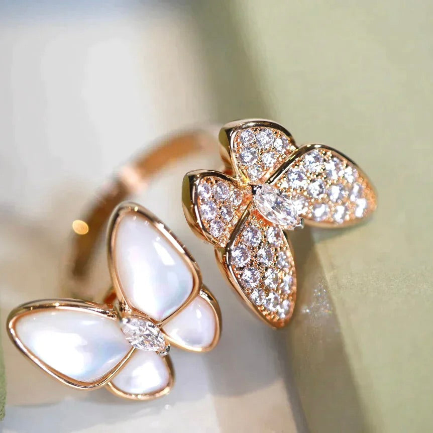 [⭐Miroze]TWIN BUTTERFLY DIAMOND MOP RING