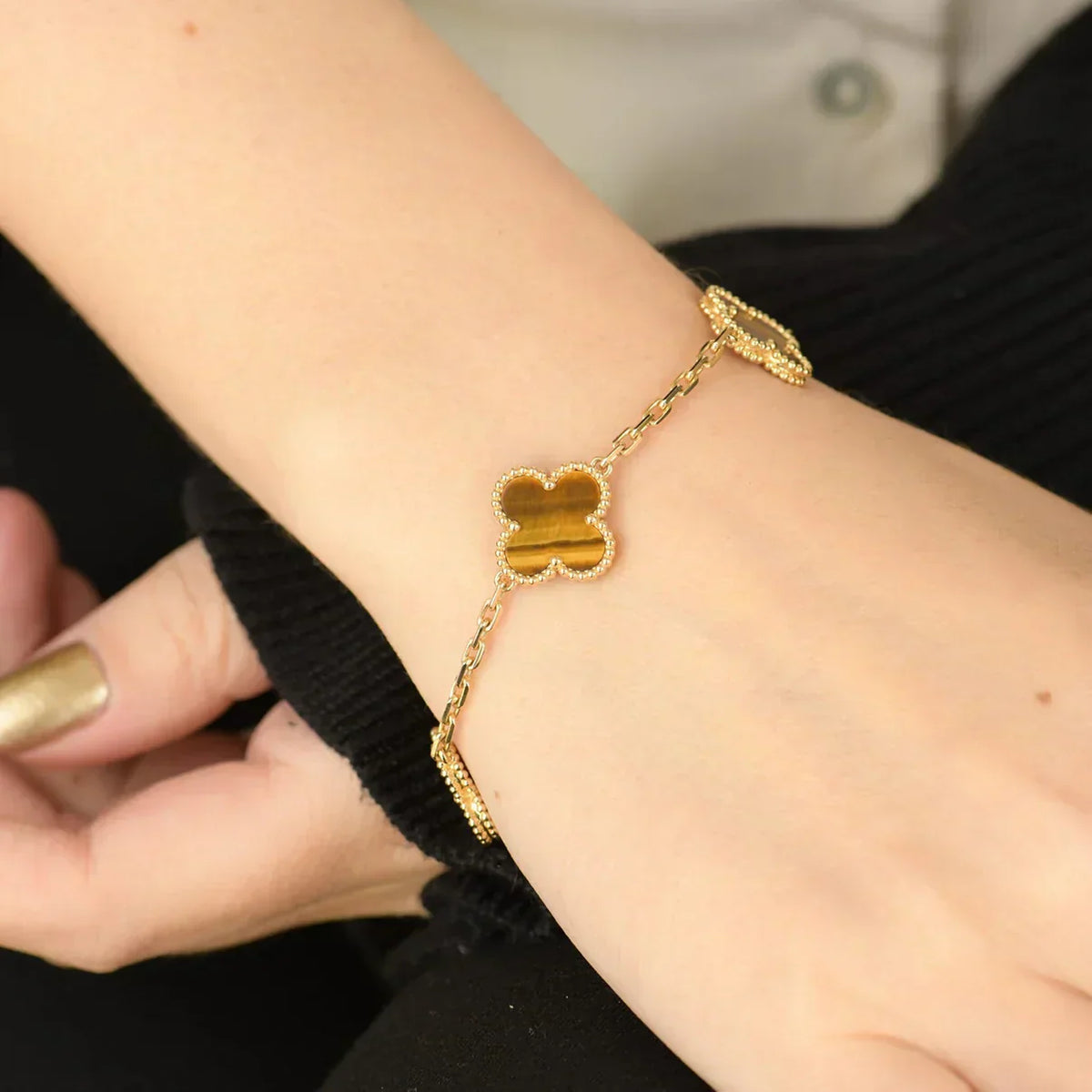 [⭐Miroze ]New  CLOVER 5 MOTIFS TIGER EYE BRACELET COLLECTION