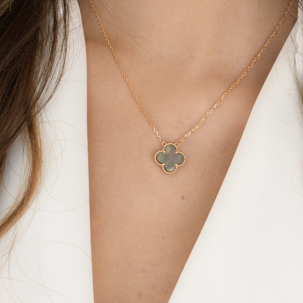 ⭐Miroze CLOVER 15MM  GRAY MOTHER OF PEARL NECKLACE
