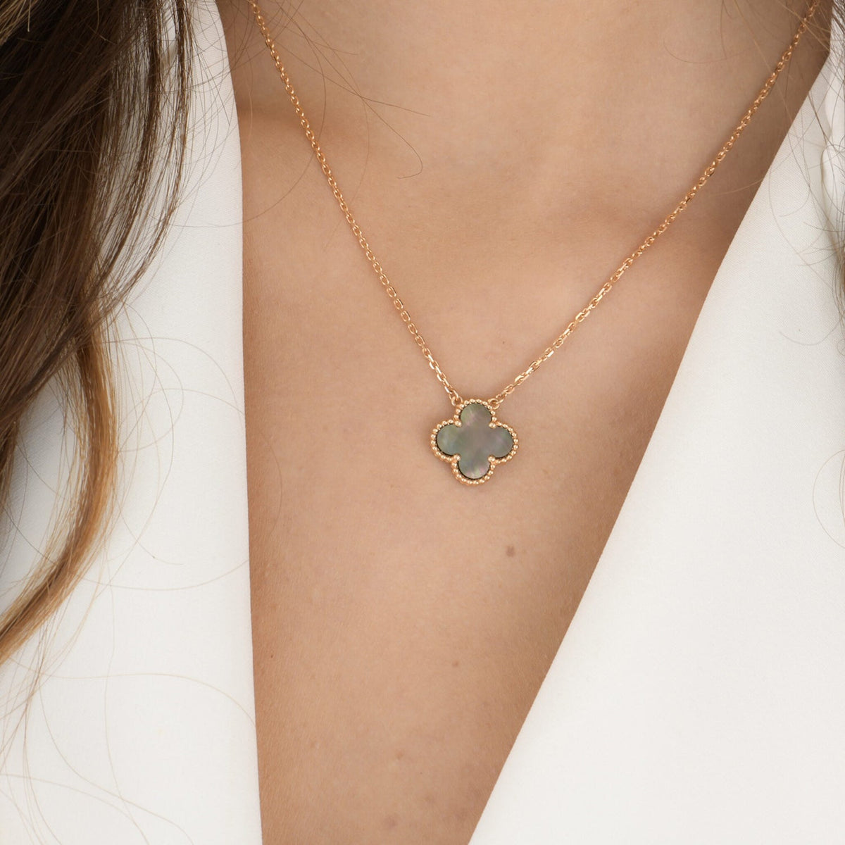 [⭐Miroze]CLOVER 15MM  GRAY MOTHER OF PEARL NECKLACE