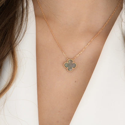 [⭐Miroze]CLOVER 15MM  GRAY MOTHER OF PEARL NECKLACE