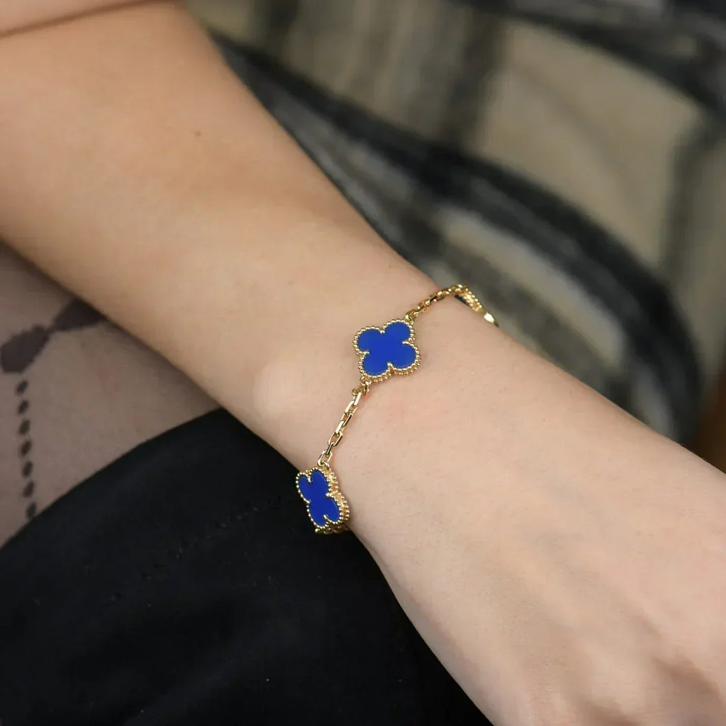 [⭐Miroze ]New CLOVER 5 MOTIF BLUE AGATE BRACELET COLLECTION