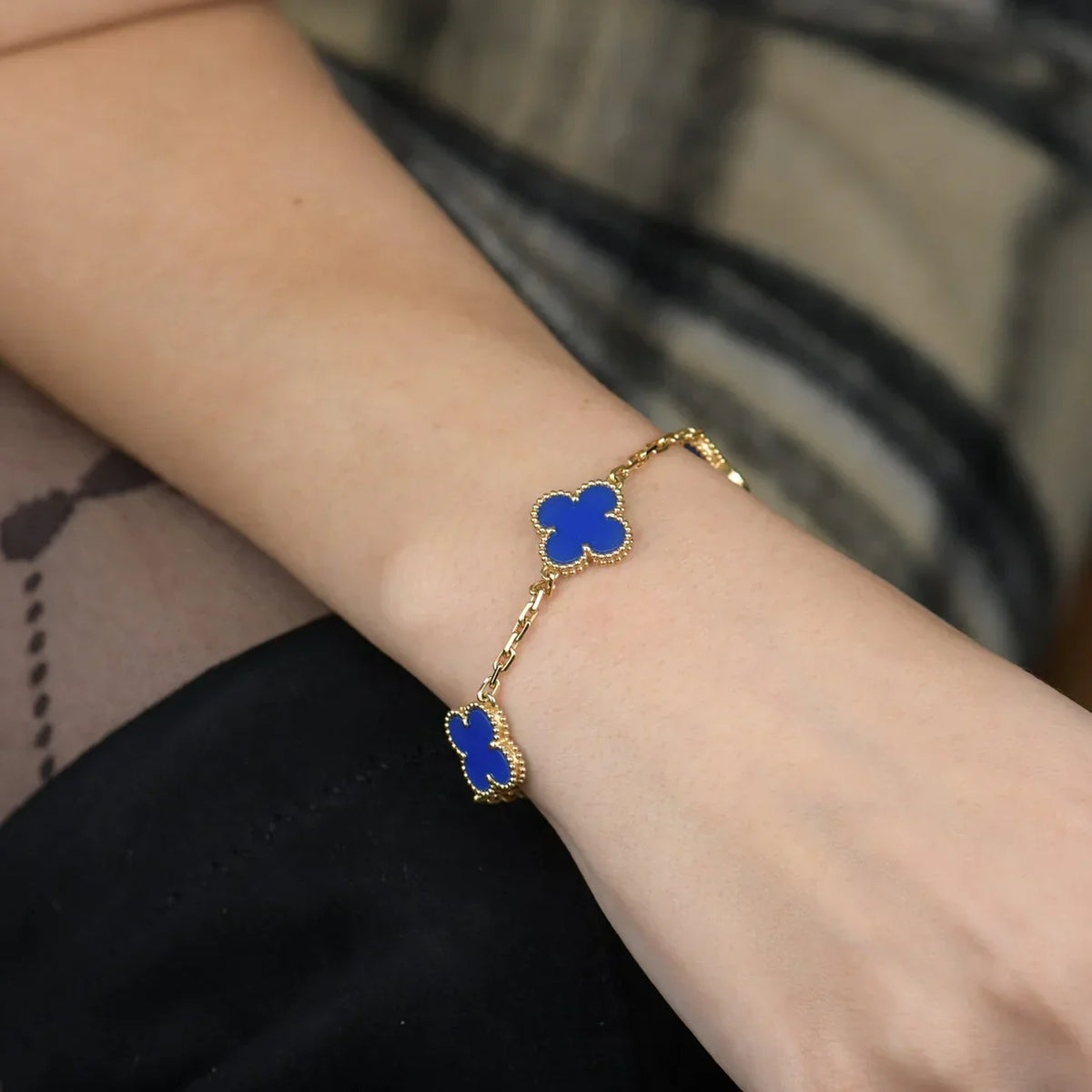 [⭐Miroze ]New CLOVER 5 MOTIF BLUE AGATE BRACELET COLLECTION