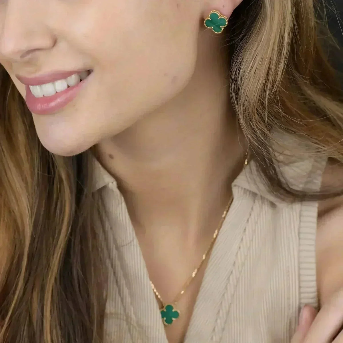 ⭐Miroze CLOVER MINI 9.5MM MALACHITE  EARRINGS