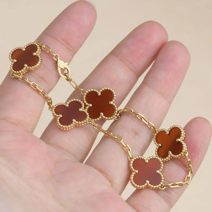 [⭐Miroze] CLOVER 5 MOTIF RED CORNELIAN BRACELET COLLECTION
