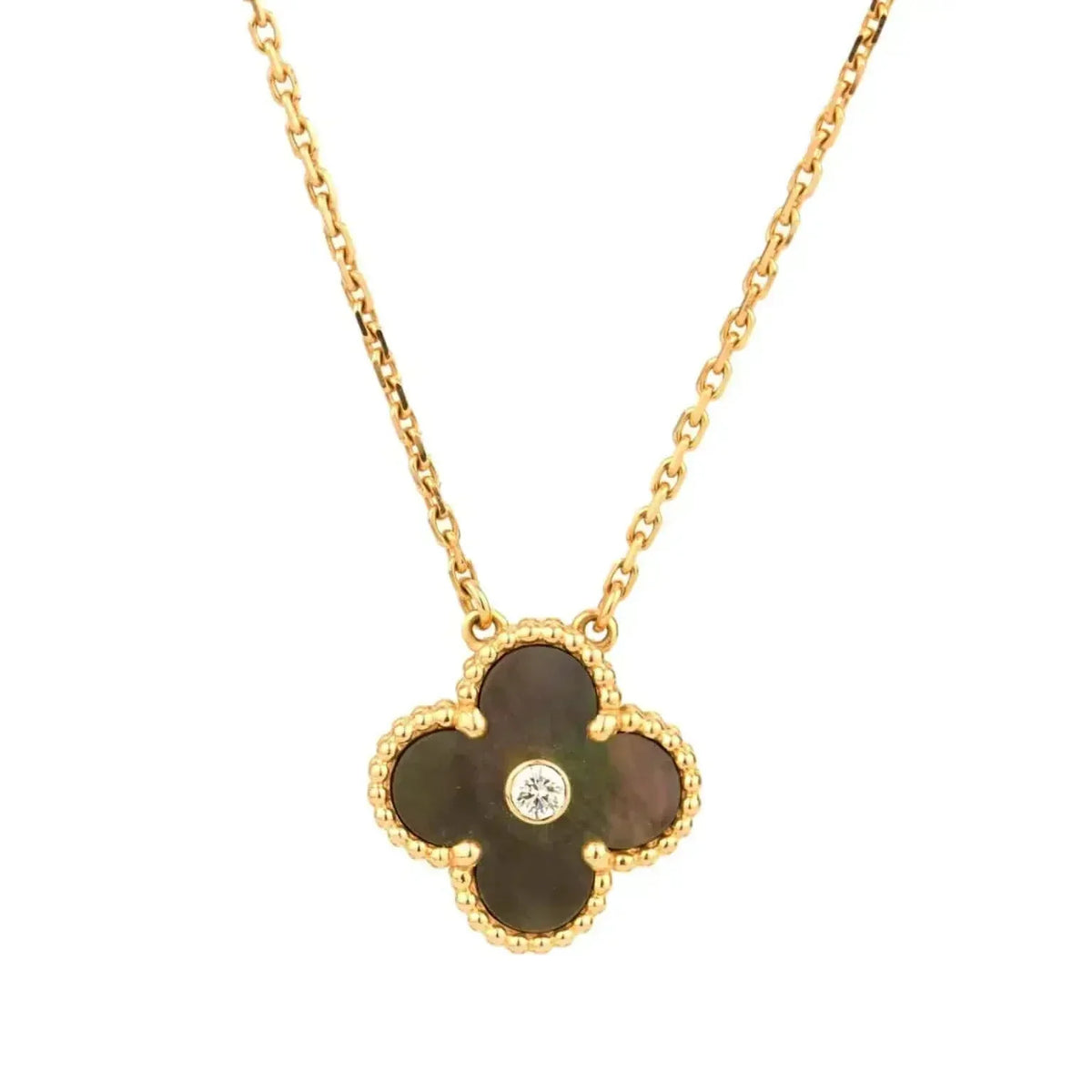 ⭐Miroze CLOVER 15MM DIAMOND AND MOTHER-OF-GREY NECKLACE