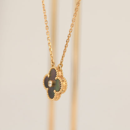[⭐Miroze]CLOVER 15MM DIAMOND AND MOTHER-OF-GREY NECKLACE