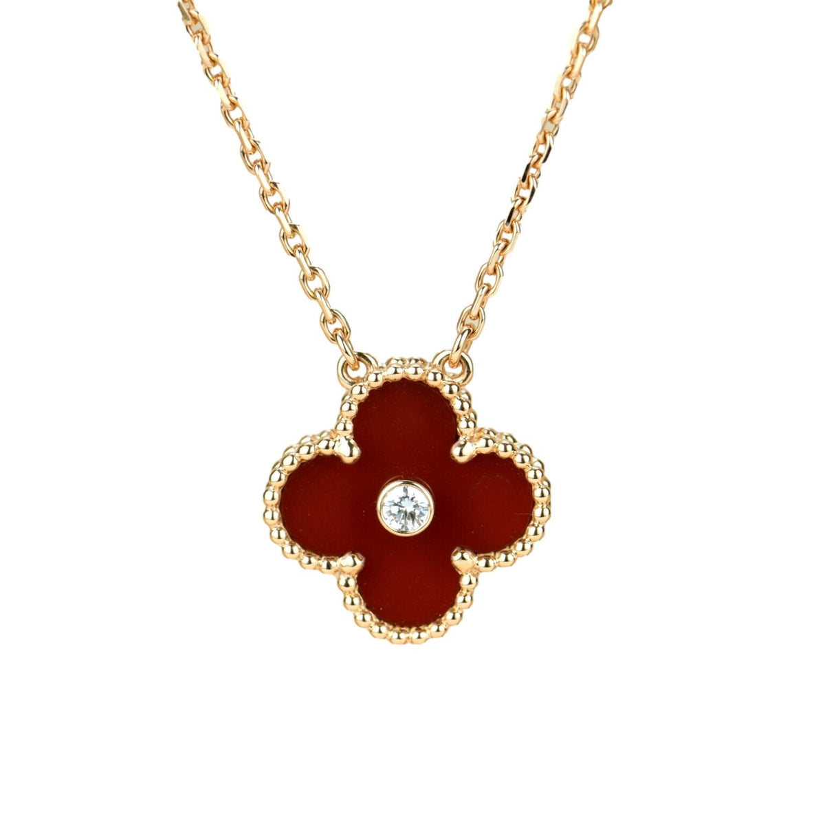 ⭐Miroze CLOVER 15MM DIAMOND CARNELIAN NECKLACE