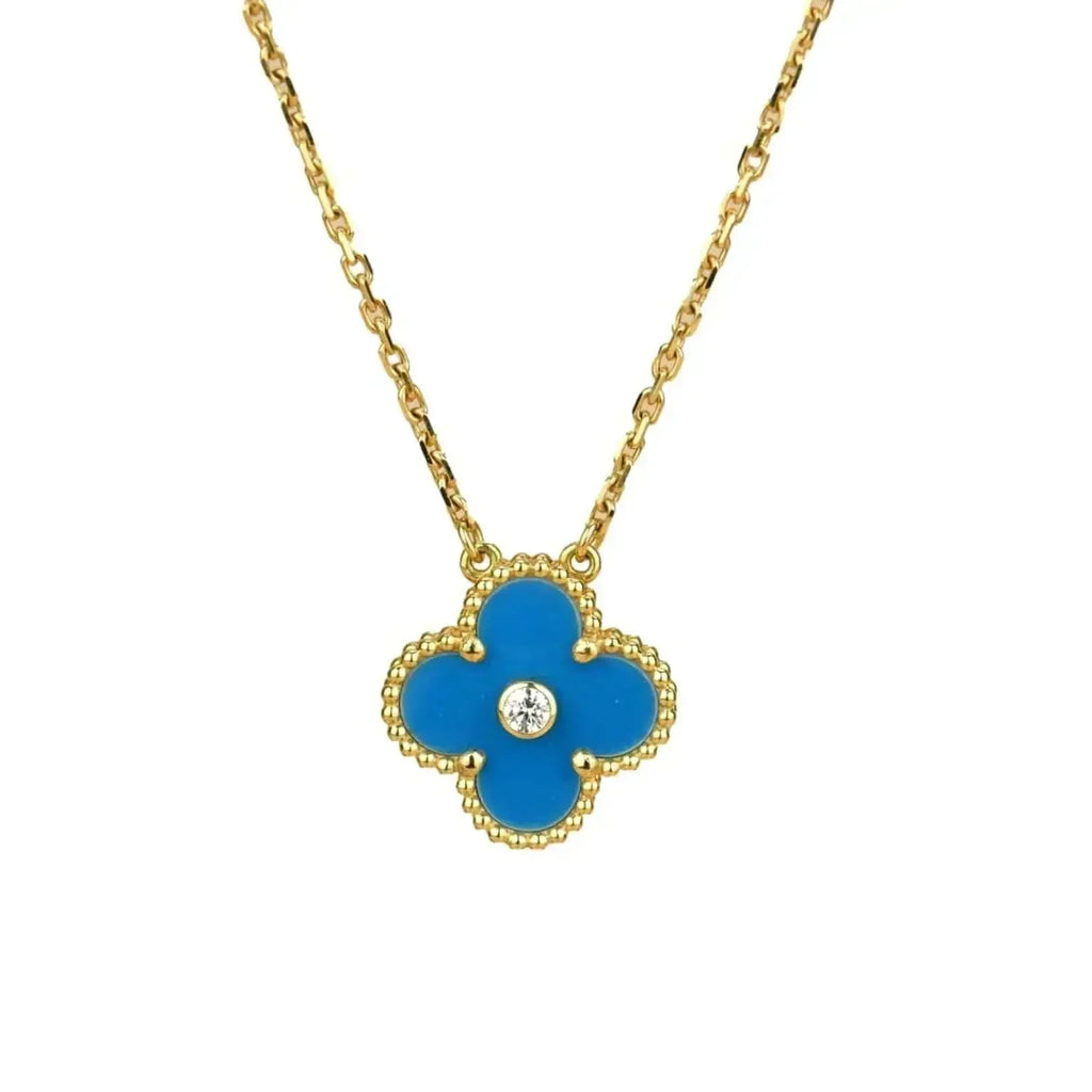 ⭐Miroze CLOVER 15MM DIAMOND AND BLUE AGATE NECKLACE