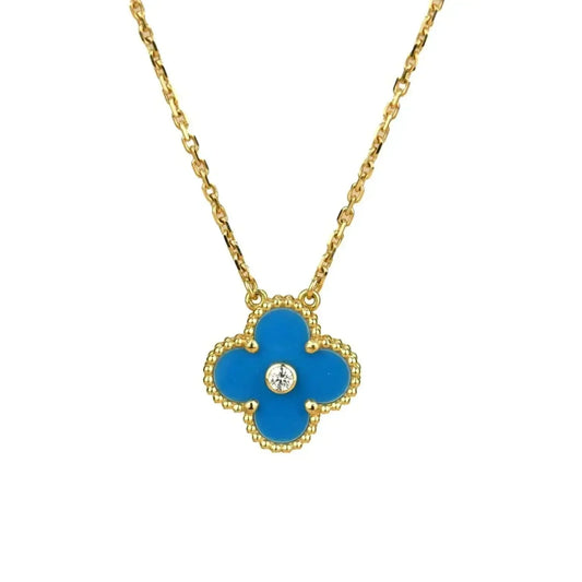 [⭐Miroze]CLOVER 15MM DIAMOND AND BLUE AGATE NECKLACE