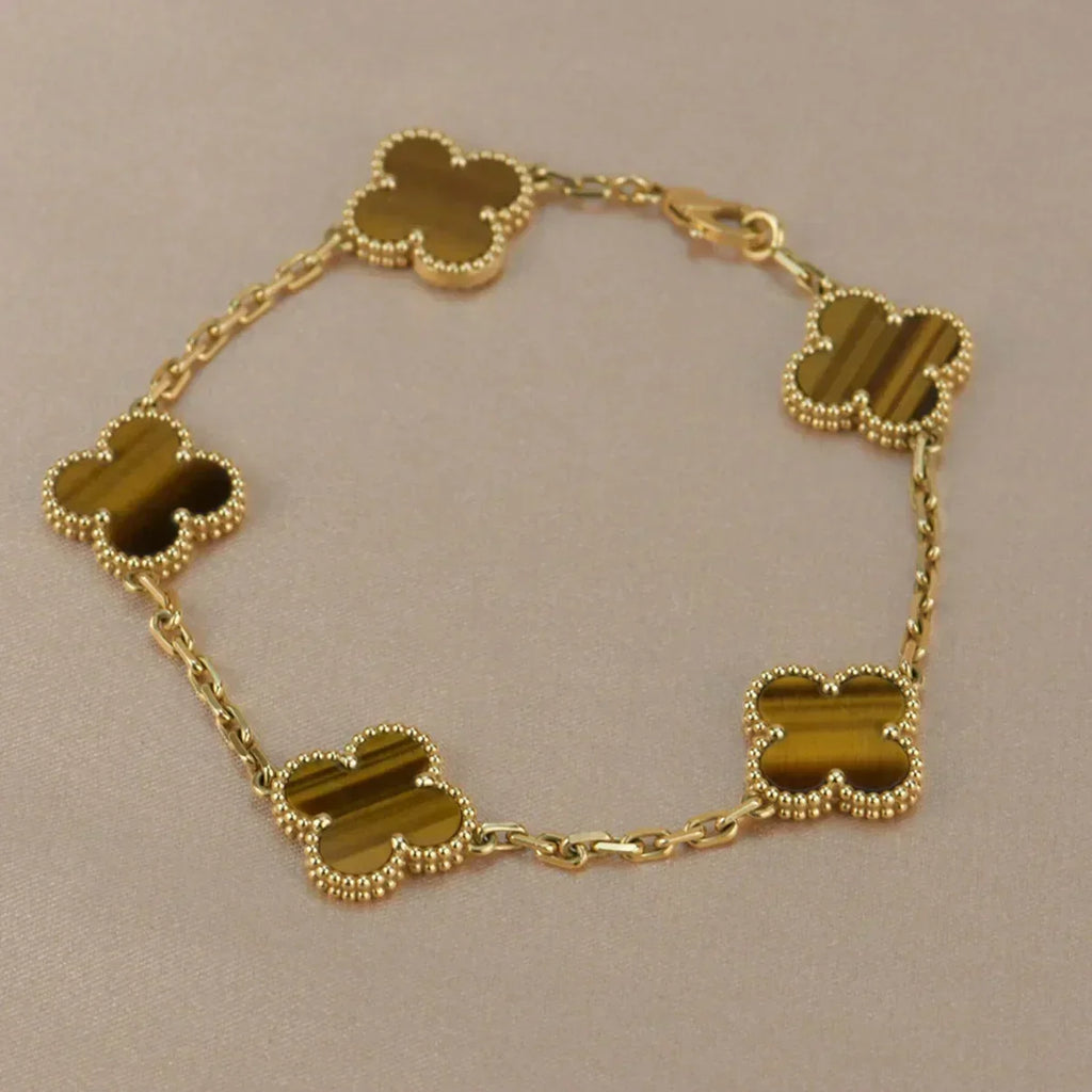 [⭐Miroze ]New  CLOVER 5 MOTIFS TIGER EYE BRACELET COLLECTION