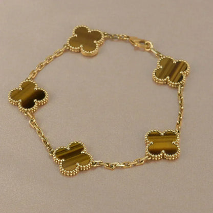 [⭐Miroze] CLOVER 5 MOTIFS TIGER EYE BRACELET COLLECTION