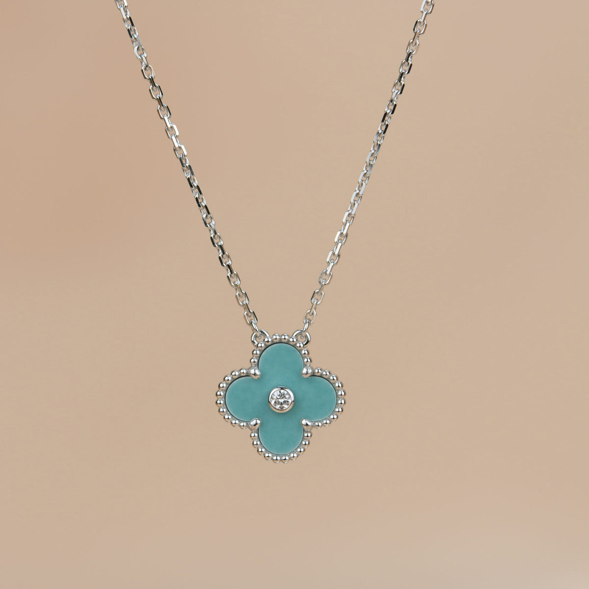 [⭐Miroze]CLOVER 15MM DIAMOND SVRES PORCELAIN  NECKLACE SILVER