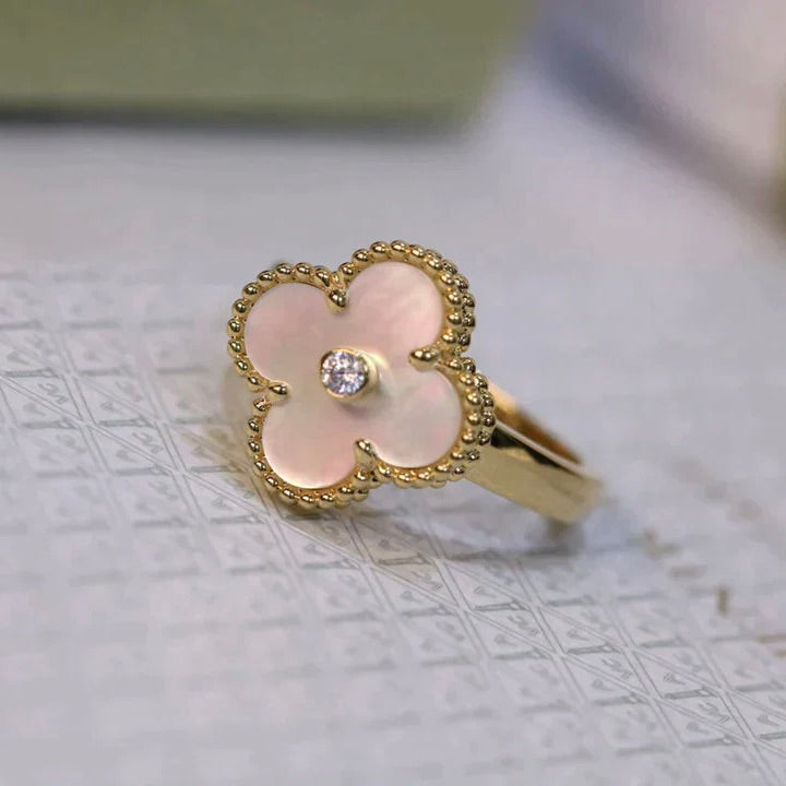 ⭐Miroze CLOVER PINK MOP RING GOLD DIAMOND