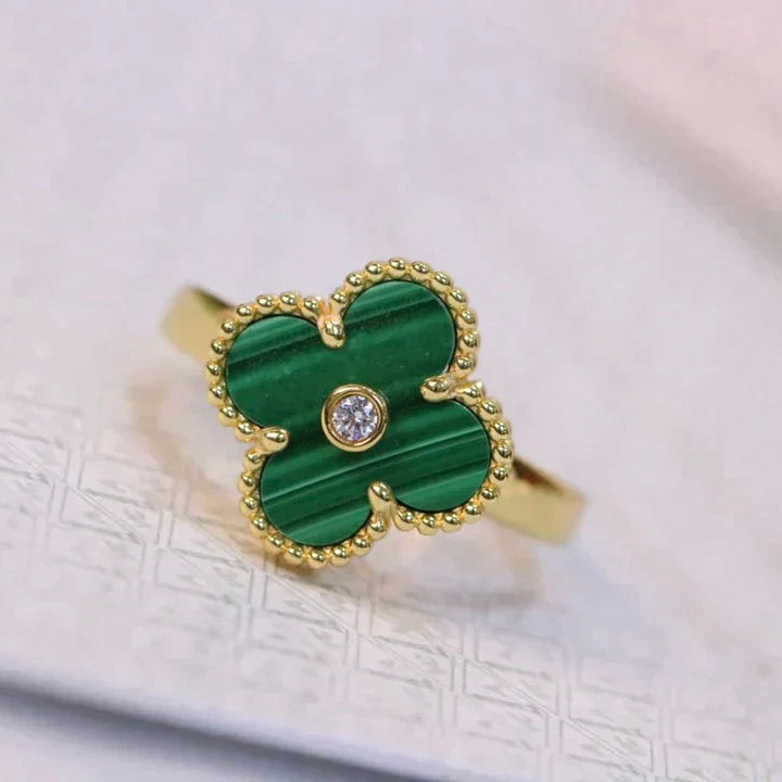 ⭐Miroze CLOVER MALACHITE RING GOLD DIAMOND