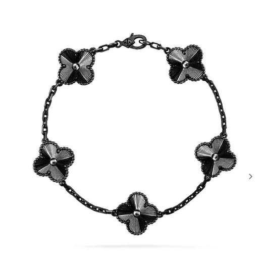 [⭐Miroze]CLOVER 5 MOTIF BLACK BRACELET