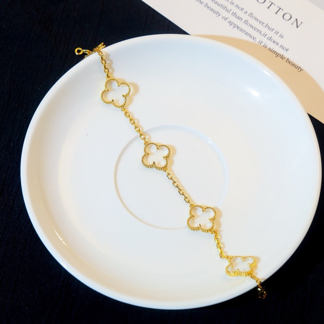 [⭐Miroze ]New CLOVER 5 MOTIF ROCK CRYSTAL BRACELET
