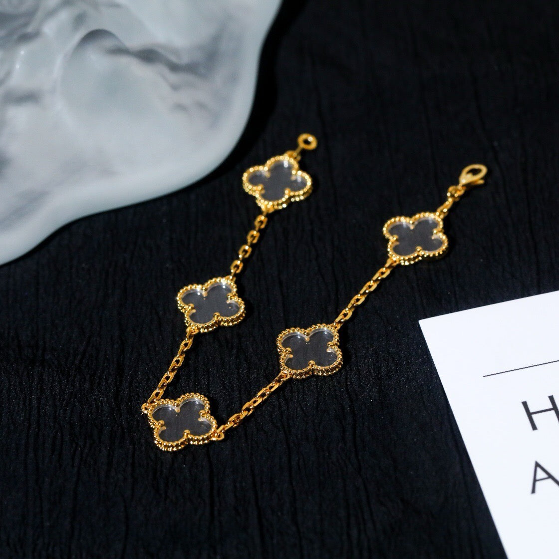 [⭐Miroze]CLOVER 5 MOTIF ROCK CRYSTAL BRACELET