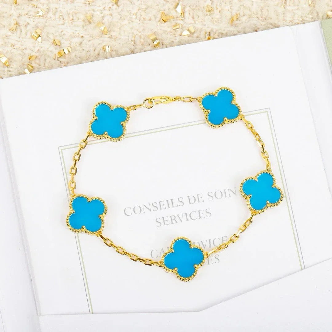 [⭐Miroze] CLOVER 5 MOTIF TURQUOISE BRACELET COLLECTION