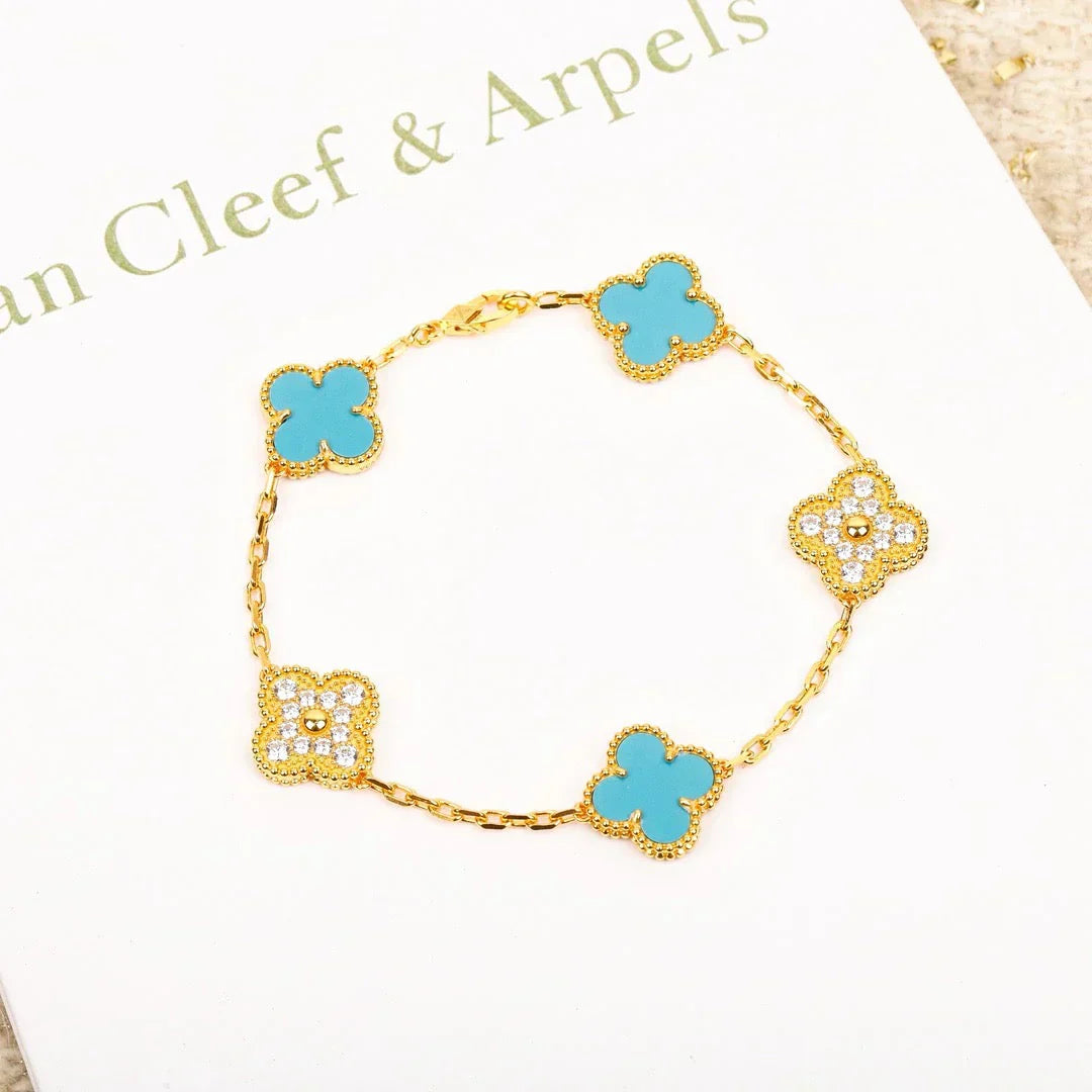 [⭐Miroze] CLOVER 5 MOTIF TURQUOISE BRACELET COLLECTION