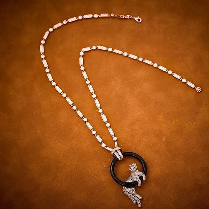 [⭐Miroze jewelrys]NEW BLACK CIRCLE PANTHER FULL DIAMOND NECKLACE
