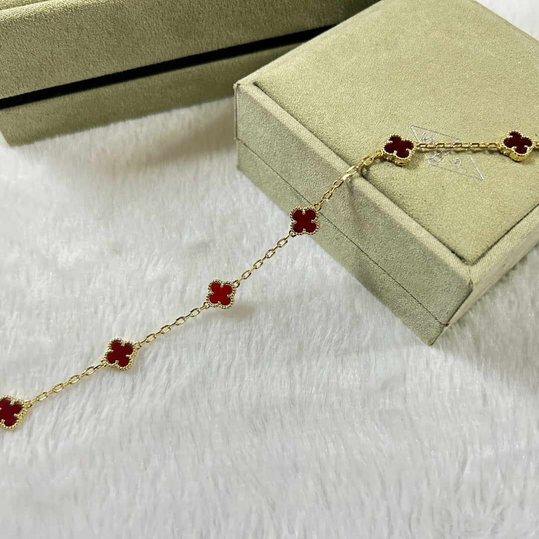 [⭐Miroze]CLOVER 6 MOTIF RED AGATE BRACELET