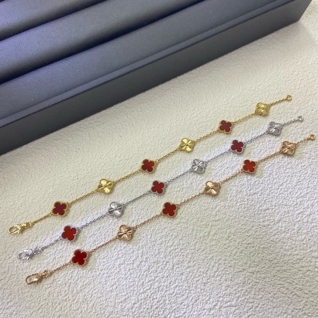 [⭐Miroze ]CLOVER 6 MOTIF RED AGATE LASER BRACELET
