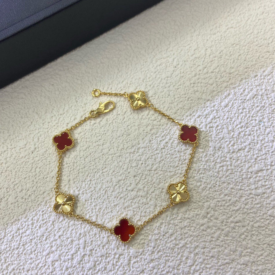 [⭐Miroze ]CLOVER 6 MOTIF RED AGATE LASER BRACELET