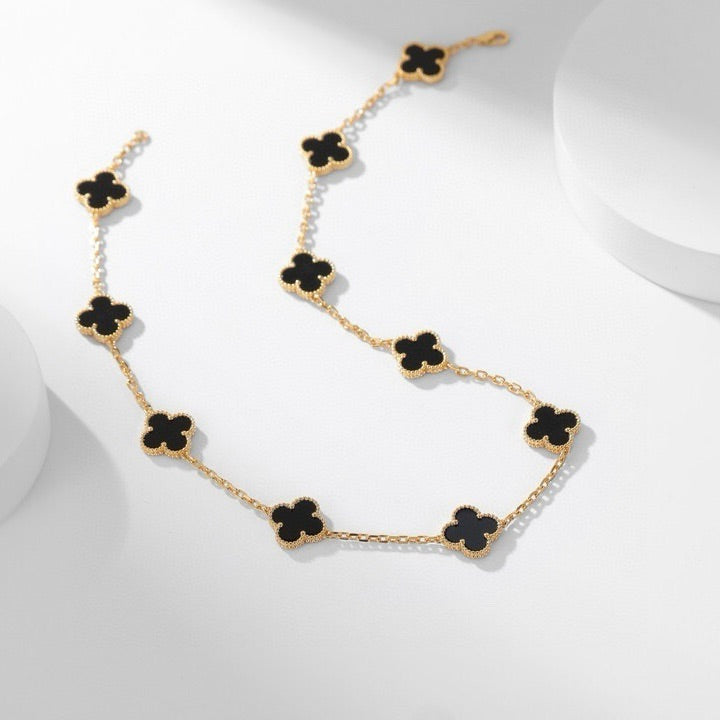 [⭐Miroze]CLOVER 10 MOTIFS ONYX NECKLACE