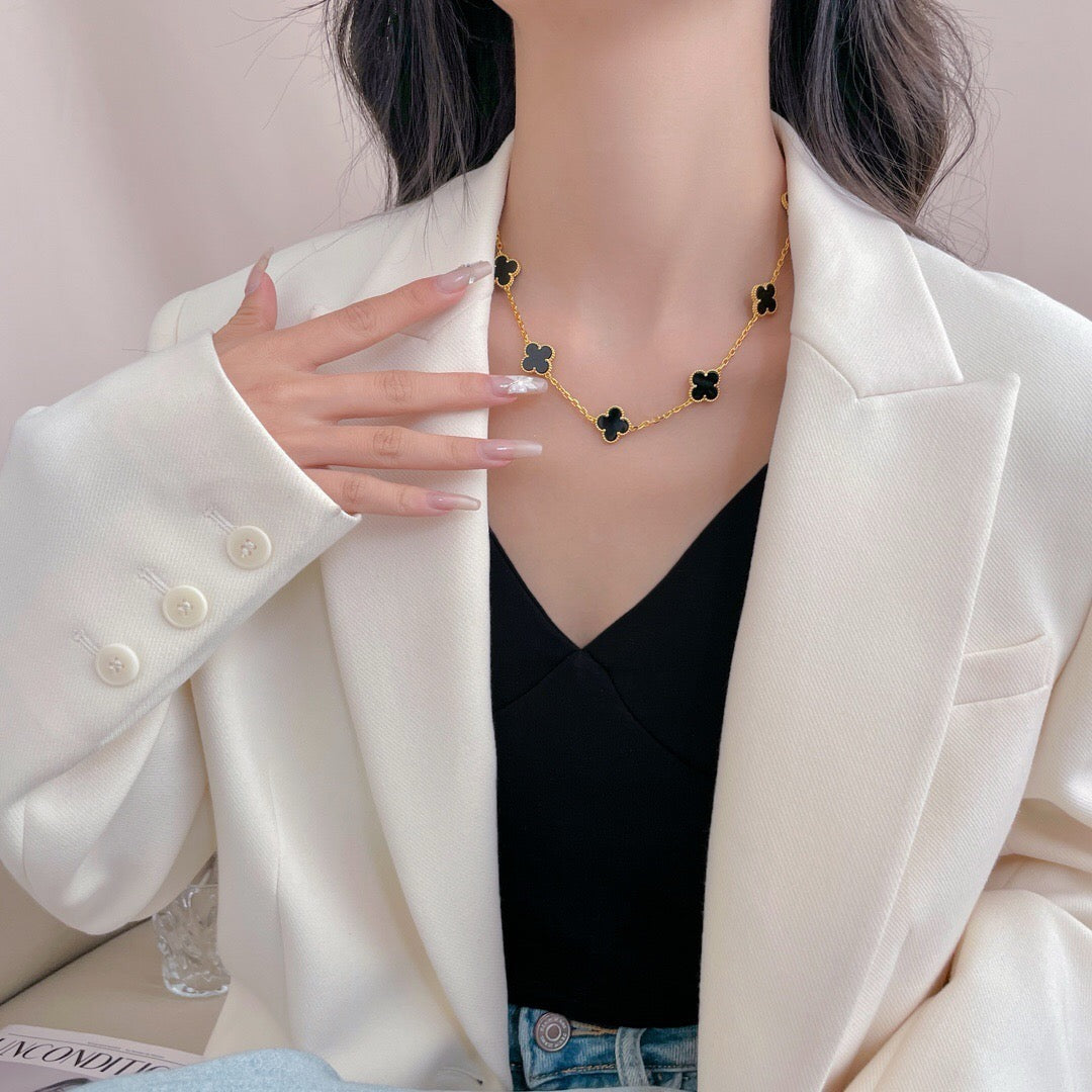 [⭐Miroze]CLOVER 10 MOTIFS ONYX NECKLACE