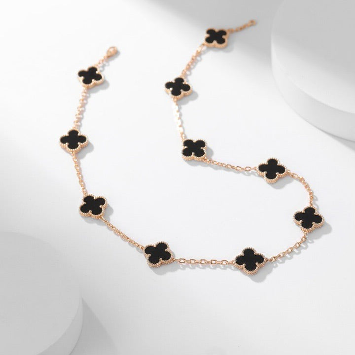[⭐Miroze]CLOVER 10 MOTIFS ONYX NECKLACE
