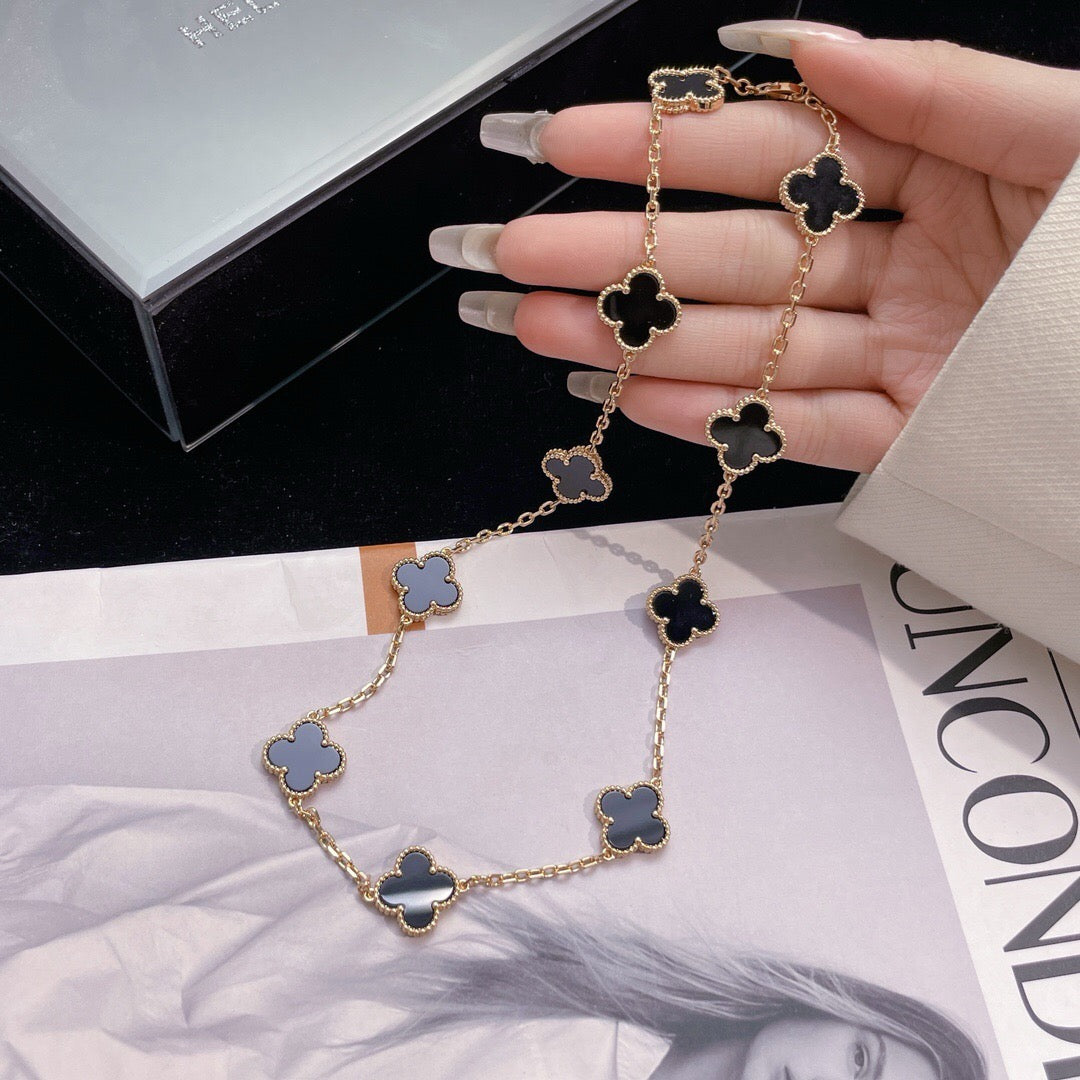 [⭐Miroze]CLOVER 10 MOTIFS ONYX NECKLACE