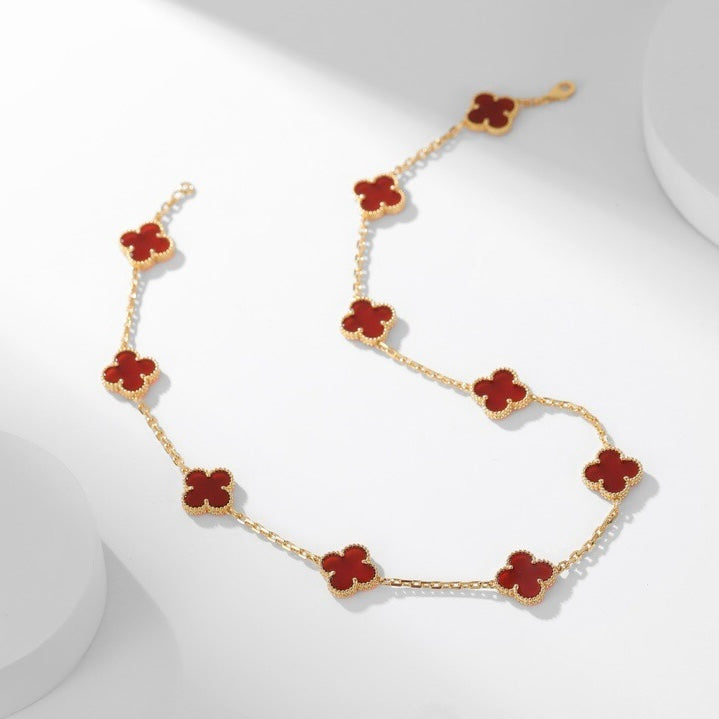 [⭐Miroze]CLOVER 10 MOTIFS CARNELIAN NECKLACE
