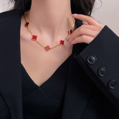 [⭐Miroze]CLOVER 10 MOTIFS CARNELIAN NECKLACE