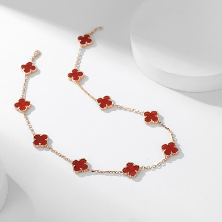 [⭐Miroze]CLOVER 10 MOTIFS CARNELIAN NECKLACE