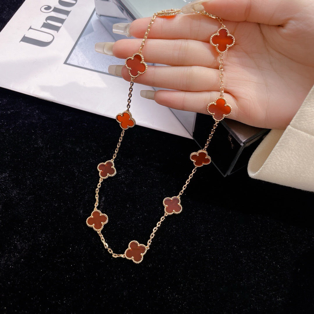 [⭐Miroze]CLOVER 10 MOTIFS CARNELIAN NECKLACE