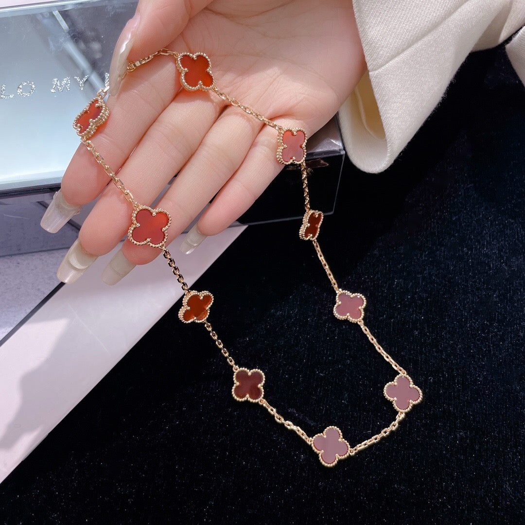 [⭐Miroze]CLOVER 10 MOTIFS CARNELIAN NECKLACE