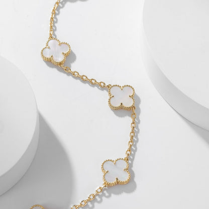 [⭐Miroze]CLOVER 10 MOTIFS WHITE MOTHER OF PEARL NECKLACE