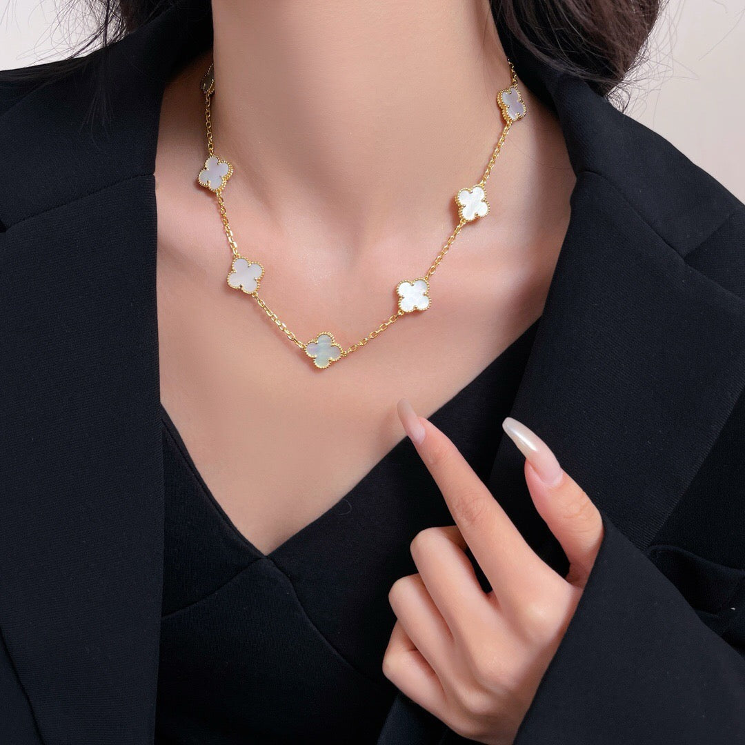 [⭐Miroze]CLOVER 10 MOTIFS WHITE MOTHER OF PEARL NECKLACE