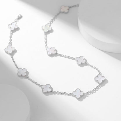 [⭐Miroze]CLOVER 10 MOTIFS WHITE MOTHER OF PEARL NECKLACE