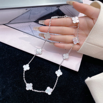 [⭐Miroze]CLOVER 10 MOTIFS WHITE MOTHER OF PEARL NECKLACE