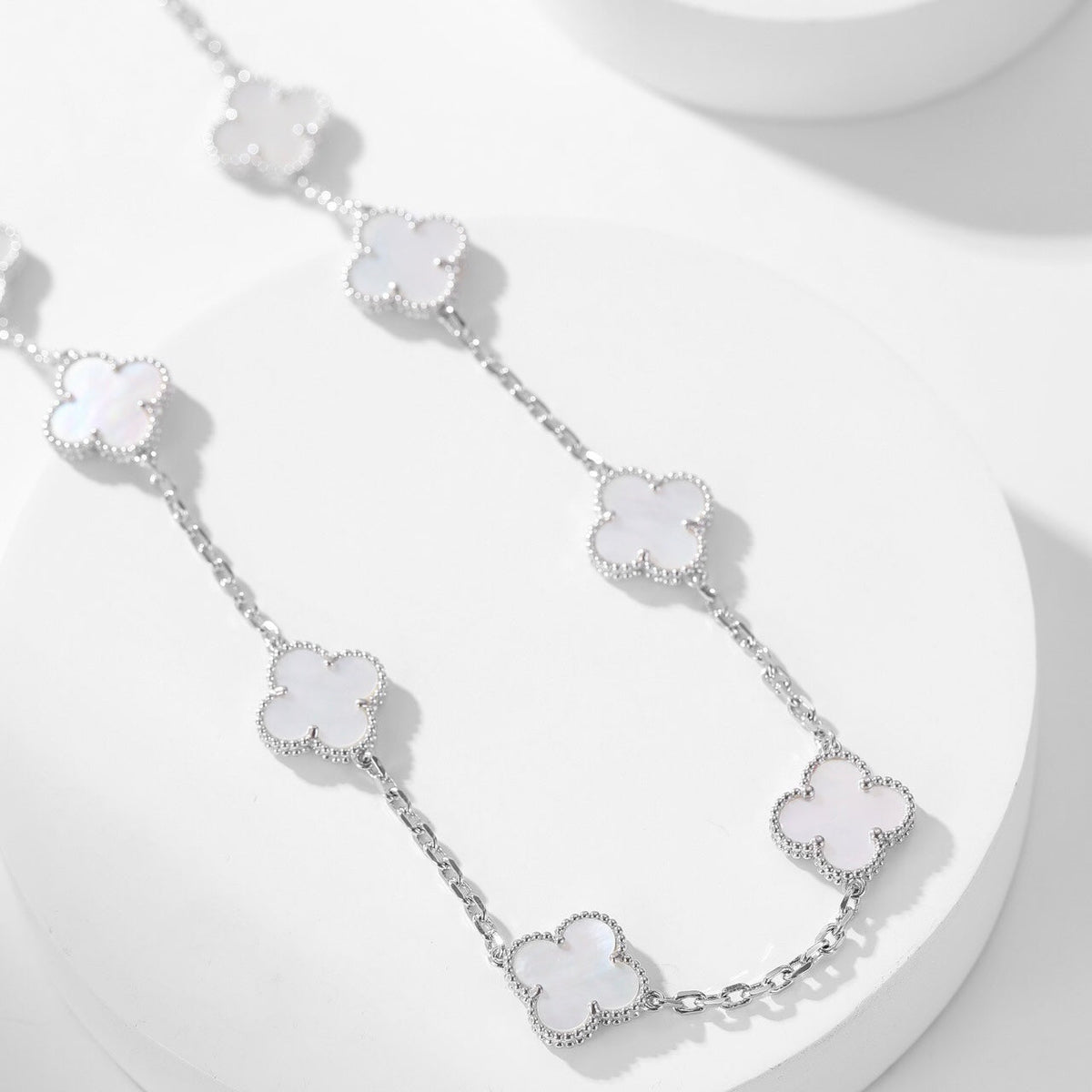 [⭐Miroze]CLOVER 10 MOTIFS WHITE MOTHER OF PEARL NECKLACE