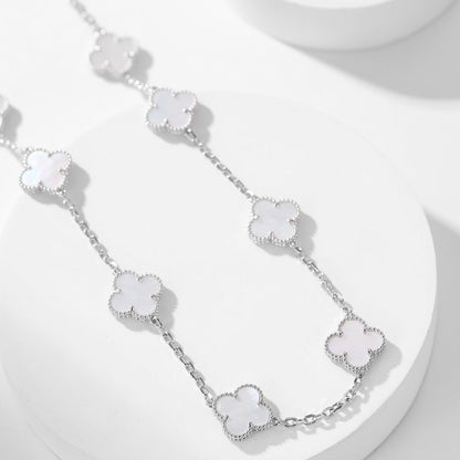[⭐Miroze]CLOVER 10 MOTIFS WHITE MOTHER OF PEARL NECKLACE