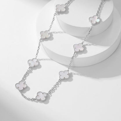[⭐Miroze]CLOVER 10 MOTIFS WHITE MOTHER OF PEARL NECKLACE
